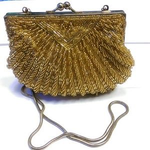 Vintage Gold Beaded Shell Shaped Evening Bag
